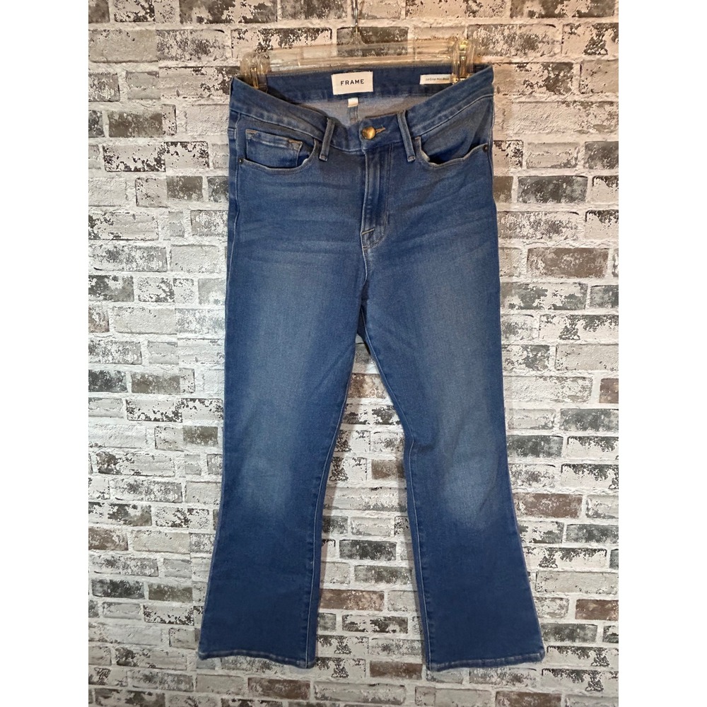 FRAME Le Crop Mini Boot Jeans Womens 27 Blue Flare Cropped Denim